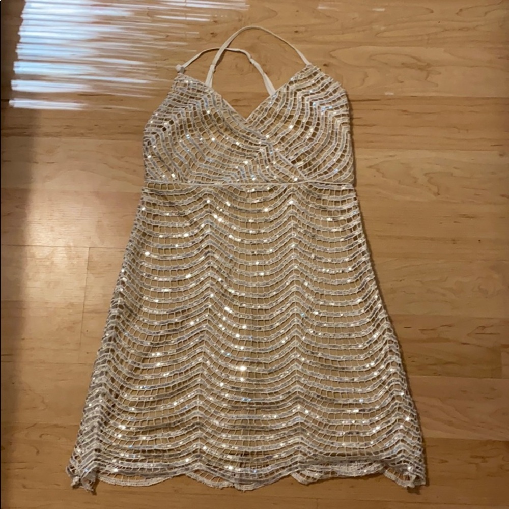 Lulus Lele white and silver sequin mini dress